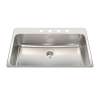 Steel Queen 33.38-In Lr X 22-In Fb Drop In Single Bowl 4-Hole Stainless Steel Kitchen Sink