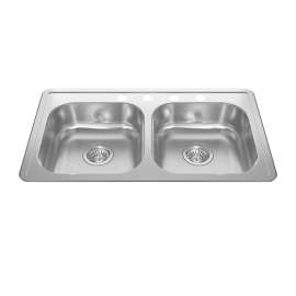 Creemore 32.94-In Lr X 18.31-In Fb X 6-In Dp Drop In Double Bowl 4-Hole Stainless Steel Sink, Rdla3319-6-4Cbn