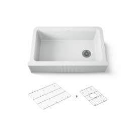 34" undermount single-bowl farmhouse kitchen sink with fluted design