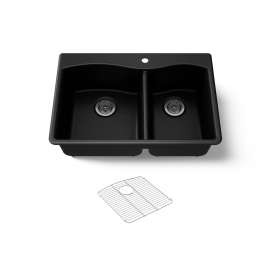 33" top-/undermount double-bowl kitchen sink