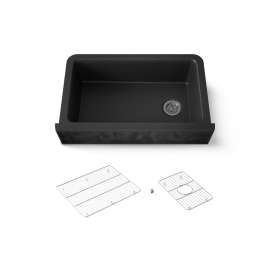 34" undermount single-bowl farmhouse kitchen sink with faceted design