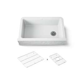 34" undermount single-bowl farmhouse kitchen sink with faceted design