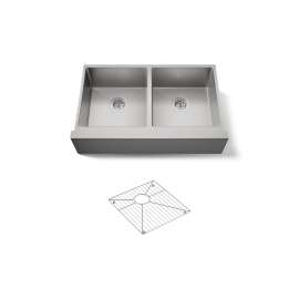 35-1/2" undermount double-bowl farmhouse kitchen sink with accessories