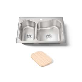 33" top-mount double-bowl kitchen sink