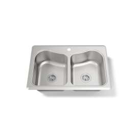 33" top-mount double-bowl kitchen sink