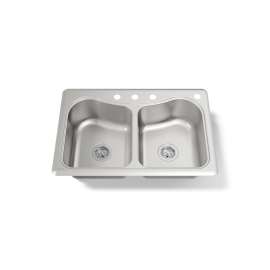 33" top-mount double-bowl kitchen sink