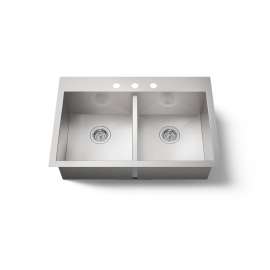33" top-/undermount double-bowl kitchen sink