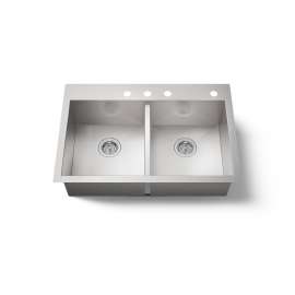 33" top-/undermount double-bowl kitchen sink