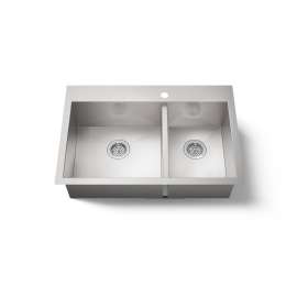 33" top-/undermount double-bowl kitchen sink