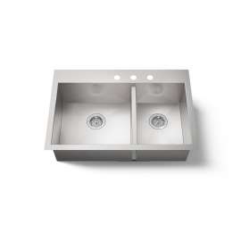 33" top-/undermount double-bowl kitchen sink