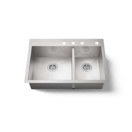 33" top-/undermount double-bowl kitchen sink
