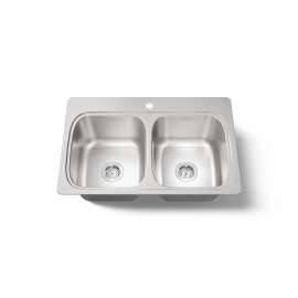 33" top-mount double-bowl kitchen sink