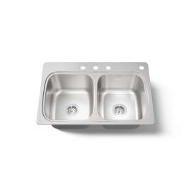 33" top-mount double-bowl kitchen sink