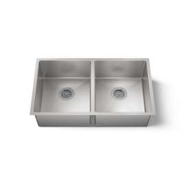 32" undermount double-bowl kitchen sink with accessories