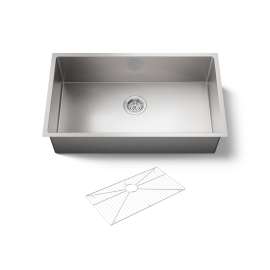 32" undermount single-bowl kitchen sink with accessories