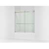 Frameless sliding bath door, 61-9/16" H x 56-5/8 - 59-5/8" W, with 5/16"-thick Crystal Clear glass