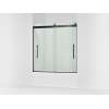 Frameless sliding bath door, 61-9/16" H x 56-5/8 - 59-5/8" W, with 3/8"-thick Crystal Clear glass