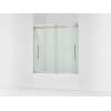 Frameless sliding bath door, 61-9/16" H x 56-5/8 - 59-5/8" W, with 3/8"-thick Crystal Clear glass