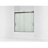 Sliding bath door, 59-3/4" H x 56-5/8 - 59-5/8" W, with 1/4" thick Crystal Clear glass