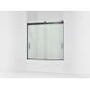 Sliding bath door, 59-3/4" H x 56-5/8 - 59-5/8" W, with 1/4" thick Crystal Clear glass