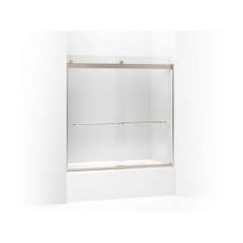 Sliding bath door, 59-3/4" H x 56-5/8 - 59-5/8" W, with 1/4" thick Crystal Clear glass