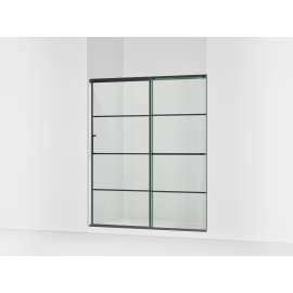 Sliding shower door, 70-1/2" H x 56-1/4 - 59-5/8" W, with 1/4" thick Crystal Clear glass with rectangular grille pattern