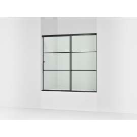 Sliding bath door, 56-3/4" H x 56-1/4 - 59-5/8" W, with 1/4" thick Crystal Clear glass with rectangular grille pattern