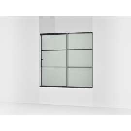 Sliding bath door, 56-3/4" H x 56-1/4 - 59-5/8" W, with 1/4" thick Frosted glass with rectangular grille pattern
