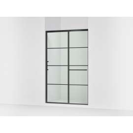 Sliding shower door, 75-1/2" H x 44-1/4 - 47-5/8" W, with heavy 5/16" thick Crystal Clear glass with rectangular grille pattern