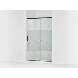 Sliding shower door, 75-1/2" H x 44-1/4 - 47-5/8" W, with heavy 5/16" thick Crystal Clear glass with privacy band