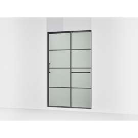 Sliding shower door, 75-1/2" H x 50-1/4 - 53-5/8" W, with heavy 5/16" thick Frosted glass with rectangular grille pattern
