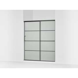 Sliding shower door, 75-1/2" H x 56-1/4 - 59-5/8" W, with heavy 5/16" thick Frosted glass with rectangular grille pattern