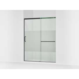 Sliding shower door, 75-1/2" H x 62-1/4 - 65-5/8" W with heavy 5/16" thick Crystal Clear glass with privacy band