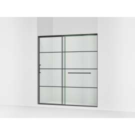 Sliding shower door, 75-1/2" H x 68-1/4 - 71-5/8" W, with heavy 5/16" thick Crystal Clear glass with rectangular grille pattern