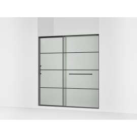 Sliding shower door, 75-1/2" H x 68-1/4 - 71-5/8" W, with heavy 5/16" thick Frosted glass with rectangular grille pattern