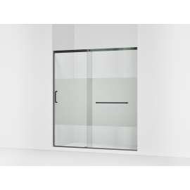 Sliding shower door, 75-1/2" H x 68-1/4 - 71-5/8" W, with heavy 5/16" thick Crystal Clear glass with privacy band