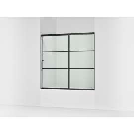 Sliding bath door, 56-3/4" H x 56-1/4 - 59-5/8" W with heavy 5/16" thick Crystal Clear glass with rectangular grille pattern