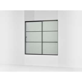 Sliding bath door, 56-3/4" H x 56-1/4 - 59-5/8" W with heavy 5/16" thick Frosted glass with rectangular grille pattern