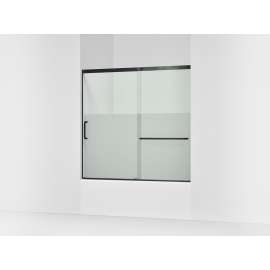 Sliding bath door, 56-3/4" H x 56-1/4 - 59-5/8" W with heavy 5/16" thick Crystal Clear glass with privacy band