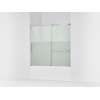 Sliding bath door, 56-3/4" H x 56-1/4 - 59-5/8" W with heavy 5/16" thick Crystal Clear glass with privacy band