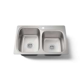 33" top-/undermount double-bowl kitchen sink