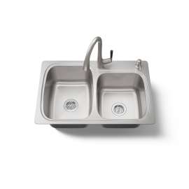 33" top-/undermount double-bowl kitchen sink
