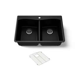 33" top-/undermount double-bowl kitchen sink