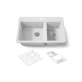 33" top-mount double-bowl workstation kitchen sink