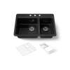 33" top-mount double-bowl workstation kitchen sink
