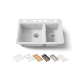 33" undermount double-bowl workstation kitchen sink
