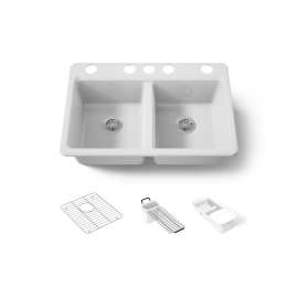 33" undermount double-bowl workstation kitchen sink