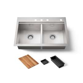 33" top-/undermount double-bowl kitchen sink