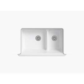 Whitehaven K-6427-7 Self-Trimming Smart Divide 35-11/16in X 21-9/16in X 9-5/8in Under-Mount Large/Medium Double-Bowl Kitchen Sink with Tall Apron in Black Black