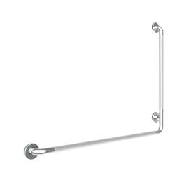 30 in. x 40 in. Left L-Shaped Peened Grab Bar with Flange in Chrome